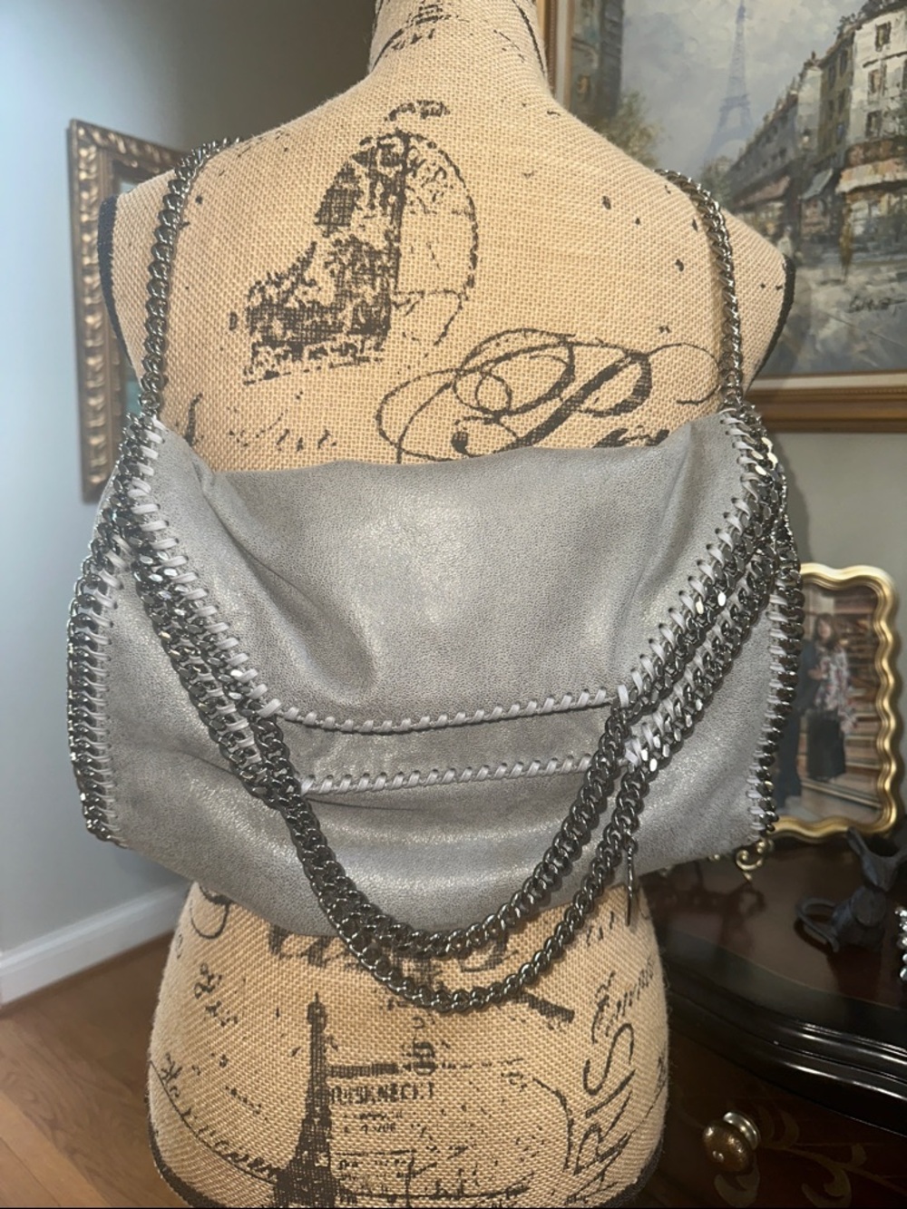 Stella McCartney Falabella Fold Over Bag Grey/Silver Shoulder Bag w Chain Detail